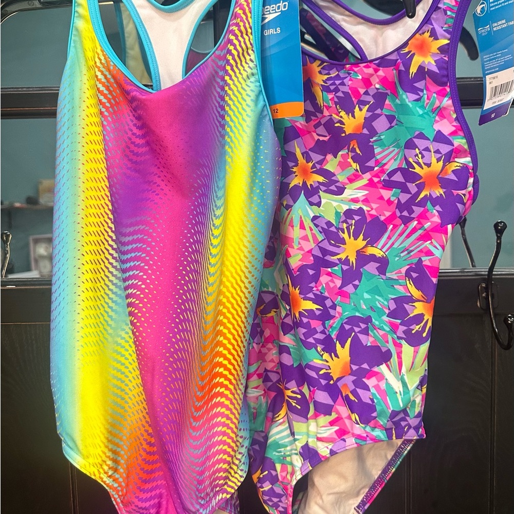 Girls' Bright Rainbow & Floral One-Piece Swimsuits